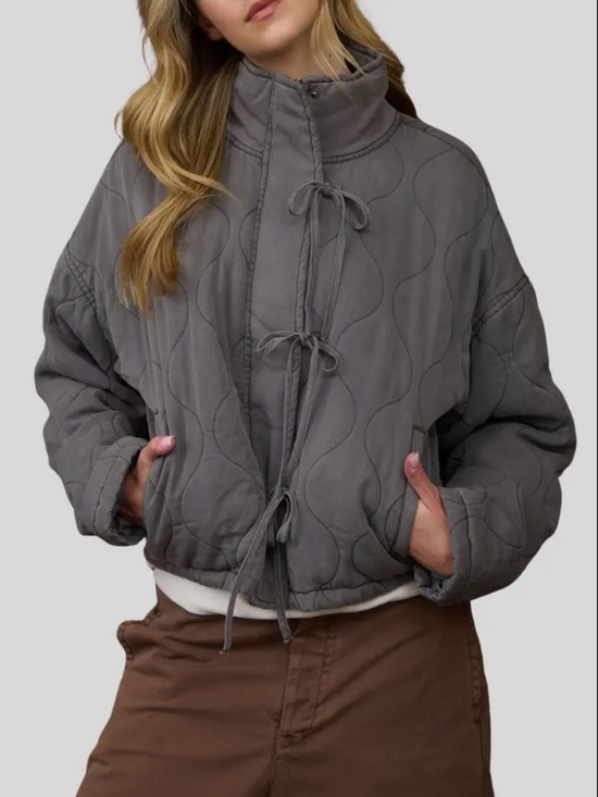 Altar'd State Jackets & Blazers - Altar'd State Quilted Tie-Front Puffer Jacket - Gray
